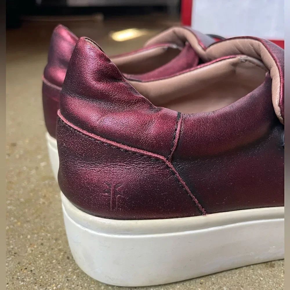 Frye Metallic Reddish/Purple Leather Upper Slip On Chunky Platform Shoes(37/6.5)